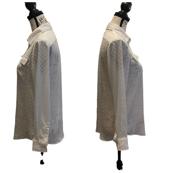 Banana Republic Button Down Shirt White Ivory Petite Size Small Sheer Polka Dot - Picture 3 of 8